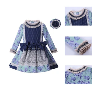 Vestido de fiesta floral para niñas azul y blanco con volantes de encaje trajes de princesa para invierno - Imagen 1 de 10