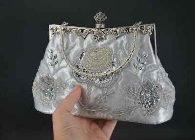 Sliver Vintage Gatsby Evening Bag Sequins & Beading Clutch Purse Wedding Clutch - image 1 of 4