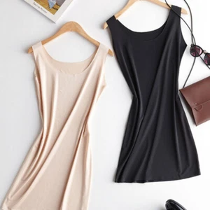 Damen Träger Petticoat Kleid Unterkleid Nachthemd spurlos schmal Midi Weste - Bild 1 von 15