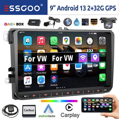 Autoradio 2 DIN DAB+ Android 12 Carplay GPS RDS WIFI Per VW GOLF 5 6 Touran Polo - Immagine 1 di 4