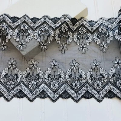 Acabamento/costura/artesanato/noiva bordado de dois gumes preto e prata clara/8,25 pol. W - Imagem 1 de 4