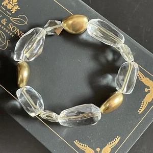 8" Stretch Lucite & Matt Gold Modern Oval Facet Clear Bead Bracelet - Picture 1 of 1