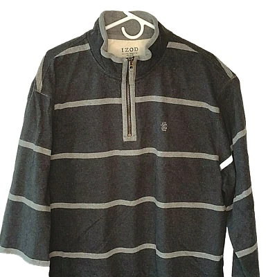Suéter Izod 1/4 Cremallera Para Hombre XXL Gris Rayas Manga Larga Algodón Suave Foto 1 de 4