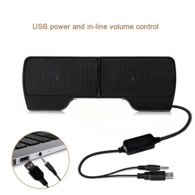 Stereo Sound Computer Speakers 3.5mm USB Clip-On Soundbar for Desktop Laptop PC - Image 1 of 4