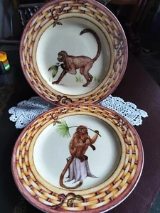 2 VTG American Atelier Monkey Fruit Dessert Salad Plates 8" Collect Set Pair - Picture 1 of 9