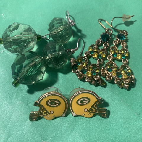 GREEN BAY PACKERS Earrings Lot Of 3 Green & Gold GO PACK GO NFL Packers Jewelry Cover