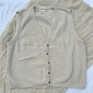 Chaleco Suéter Vintage Eddie Bauer Abotonado Cuello en V - Beige (Talla Grande) - Imagen 1 de 9