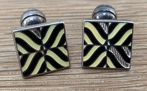 Duchamp Square Mens Sterling Silver 925 Enamel Inlay Cufflinks - Picture 1 of 4