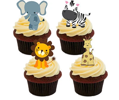 MADE4YOU Jungle Animals Kids Edible Cupcake Toppers - Stand-up Fairy Cake Bun Decorations