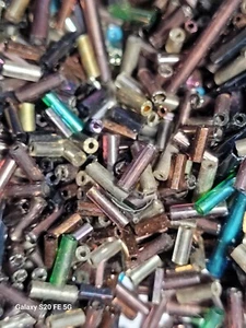 Assorted Sizes & Colors Silver Lined Czech Glass Tube Bugle Beads 80 gms-Vtg NEW - Picture 1 of 6