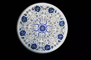 12" Marble Side Table Top handmade lapis inlay semi precious stones work Decor - Picture 1 of 3