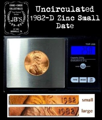 1982-D Lincoln Memorial Cent ZINC SMALL DATE UNCIRCULATED *JB's Coins* - Image 1 of 4