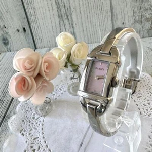 GUCCI 6800L Watch Square Quartz Womens Pink shell Dial Silver SS Vintage - Picture 1 of 24