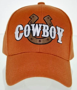NEW! RODEO COWBOY HORSE HORSESHOE CAP HAT ORANGE - Picture 1 of 4
