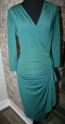 Venus Womens Green Stretchy Faux Wrap Ruffle Fitted Midi Cocktail Dress SZ XS - Image 1 of 4
