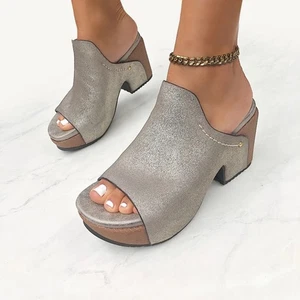 Naked Feet Corinth 2 Grey Leather Platform Mule size 8 Sandals - Picture 1 of 10