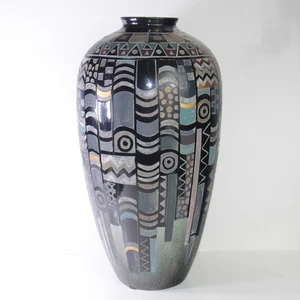 Große postmoderne Keramikvase - abstraktes geometrisches Muster Memphis-Stil - 16 Zoll - Bild 1 von 5