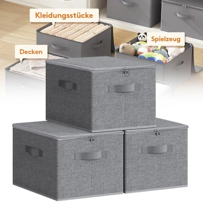 3x Aufbewahrungswürfel Stoffbox mit Deckel Aufbewahrungsbox Stoff Faltbox NEU - Bild 1 von 4
