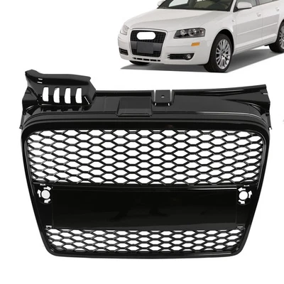 Front Upper Grille Fits Audi A4/B7 2005- 2008 Full Gloss Black Sport Honeycomb — 第 1/4 张图片