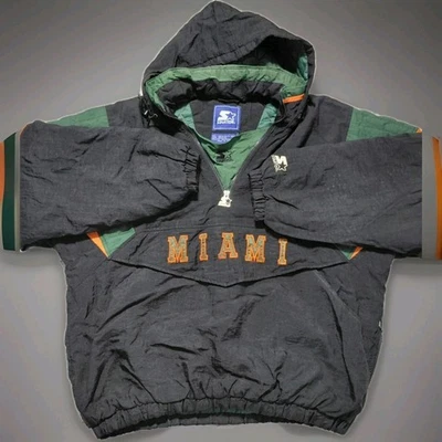 🏈Miami Hurricanes Vintage Starter Pullover Chaqueta Negra NCAA Fútbol Años 90 Foto 1 de 4