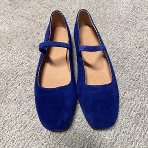 Blue Velvet Madewell Square Toe Flats Size 6.5 - Picture 1 of 5