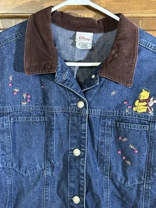 Disney Store XL Winnie The Pooh Chaqueta Denim Bordada Marrón Pana Cuello - Imagen 1 de 11