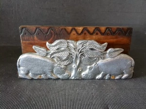 KLEINES AFRIKANISCHES MASSIVHOLZ & METALLGUSS NILPFERD RELIEF FREISTEHENDES SCHREIBTISCHGESTELL - Bild 1 von 7