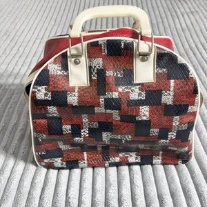 Bolso de Bowling Brunswick Negro De Colección Estante de Metal Blanco Rojo Rayas De Colección Años 50’s - Imagen 1 de 14