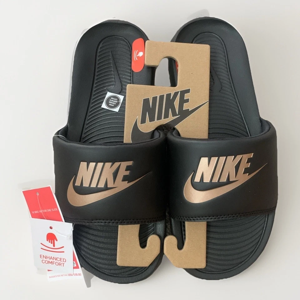 Nike Womens Victori One Slide Black / Metallic Red Bronze CN9677-001 Size 9