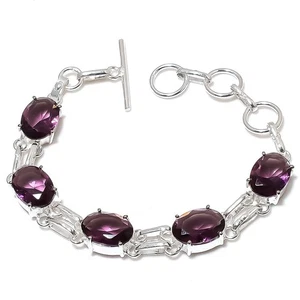 Purple Amethyst Gemstone Handmade 925 Sterling Silver Jewelry Bracelet Size 7-8" - Picture 1 of 1