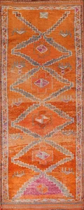 Vintage Tribal Wool Orange Oushak Turkish Runner Rug 4x10 Handmade for Hallway - Picture 1 of 17
