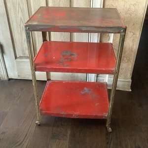 VTG MCM 3 Tier Cosco Metal Red & White Kitchen Garage Utility Rolling Cart - Picture 1 of 6