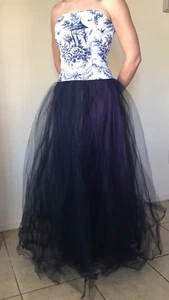 Jessica McClintock for Gunne Sax Ballgown PROM Two-Piece Size 5 White/Navy Tulle - Picture 1 of 8