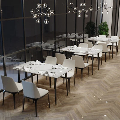 Modern Slate Dining Table, White Sintered Stone Top 50X27.5inch with Black Metal - Image 1 of 4