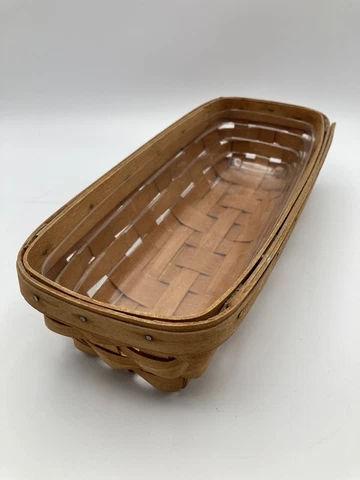 Vintage 1991 Longaberger 11” Bread Long Basket with Plastic Removable Liner Cover