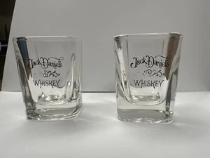 Jack Daniels Whiskey Shot Glass Lot of 2, Clear Square Novelty VGC - Picture 1 of 4
