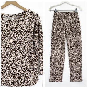 Flora Nikrooz Coordinated Pajama Set Women XS Leopard Comfort Pull On 2 Piece - Picture 1 of 24