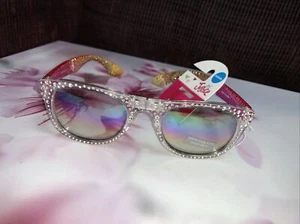 JUSTICE FOLDABLE SUNGLASSES SILVER/PINK/GOLD RHINESTONE SHIMMER SUMMER ACCESSORY - Picture 1 of 4