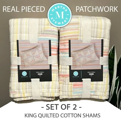 JUEGO DE 2 Nuevas Fundas Martha Stewart Flora Fauna Hilado Tinte REAL Patchwork KING Foto 1 de 4