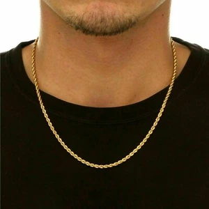 18K Solid Gold Rope Chain Necklace Men Women 16" 18" 20" 22" 24" 26" 28" 30" - Picture 1 of 6