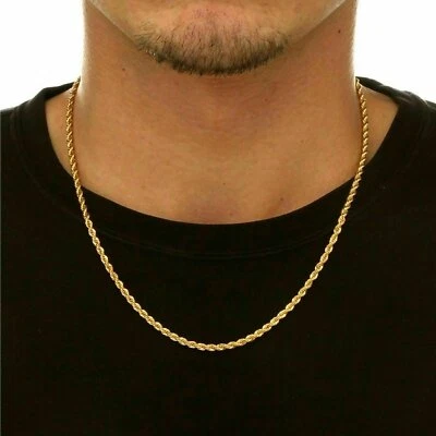 18K Solid Gold Rope Chain Necklace Men Women 16" 18" 20" 22" 24" 26" 28" 30" - Image 1 of 4