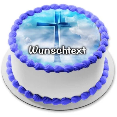 Kreuz eßbar Tortenaufleger Party Deko personalisiert Geschenk Firmung neu blau - Bild 1 von 4
