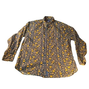 Structure Paisley Button Up Shirt Men Sz L Blue Yellow 70s Workwear Boho - Picture 1 of 7