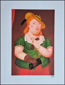 FERNANDO BOTERO * Donna con cappello * 65 x 50 cm * Litografia * Limitato # 152/300 - Foto 1 di 8