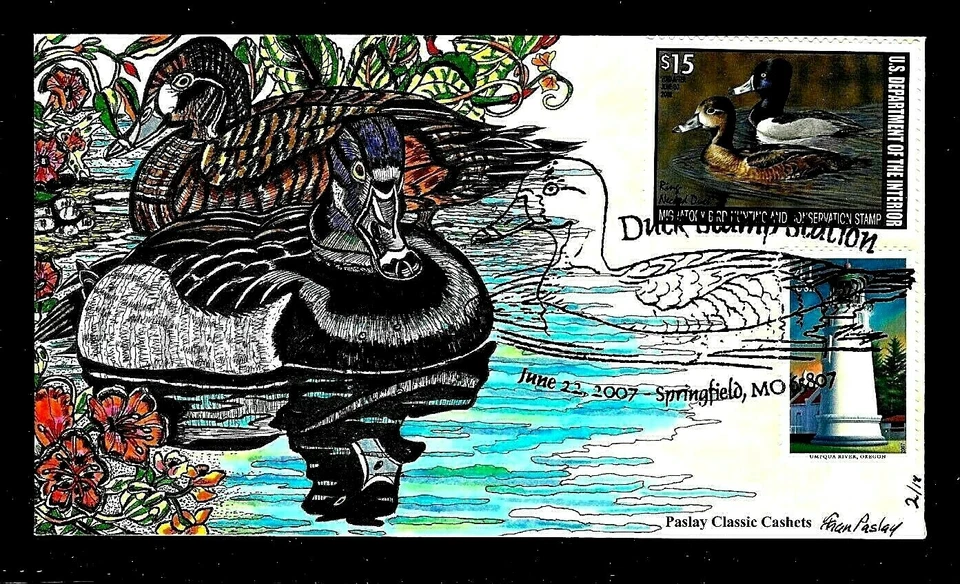 RW74 $15 Stamp (2007) GREAT RING NECK DUCK FDC (LAST) HD/HP BY FRAN PASLAY - Image 1 of 1