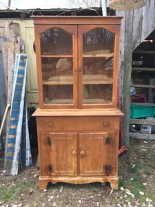 Vintage Mid Century Solid Wood  China Cabinet Hutch Kitchen Cabinet Hoosier Type - Picture 1 of 11