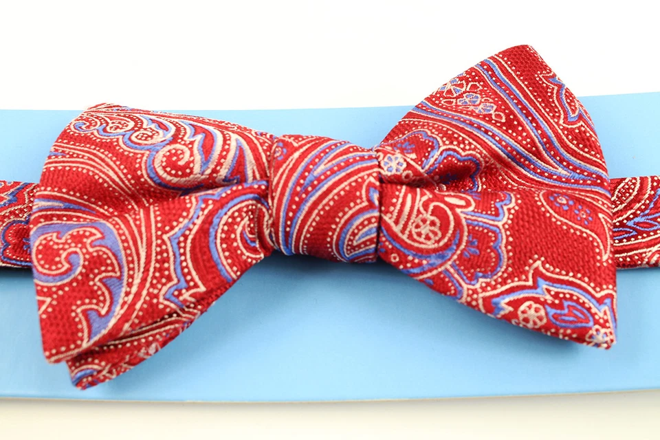 0016 Mens Countess Mara Red Blue Paisley Print Pre-tied Bow Tie