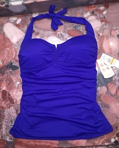 Tommy Bahama Halter Cup Long Tankini Blue Swimsuit Top Women's S NWT - Picture 1 of 4