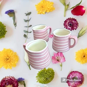 Pink Mugs Minimalist OldPottery Company Set Art Candy Stripes Coastal Beach Gift - Picture 1 of 6