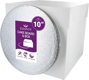 Culpitt 10" Round Silver Cake Drum Board & Tall White Cake Box Combo - UK - Picture 1 of 7
